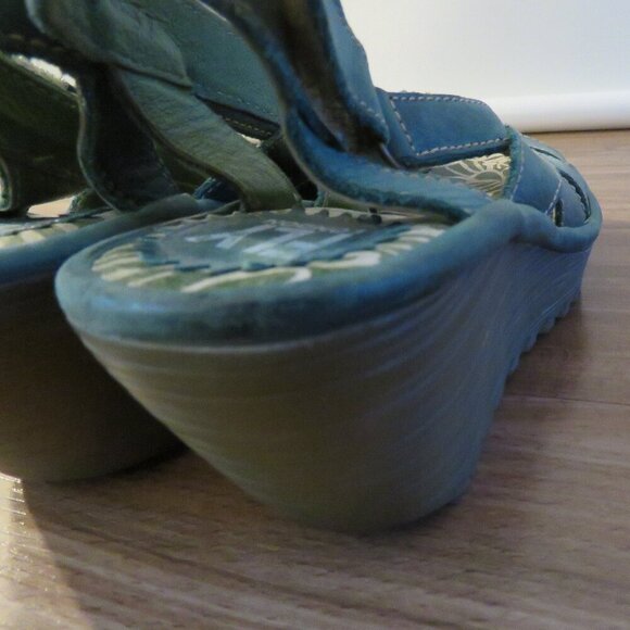 FLY LONDON Leather Yisa Wedge Sandals in Forest Green Sz US 6-6.5 / EU 38 - Picture 7 of 13